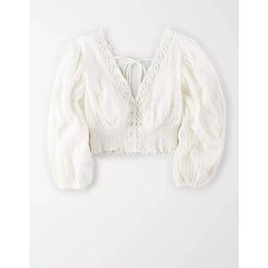 AE Studio Open Back Lace Trim Blouse